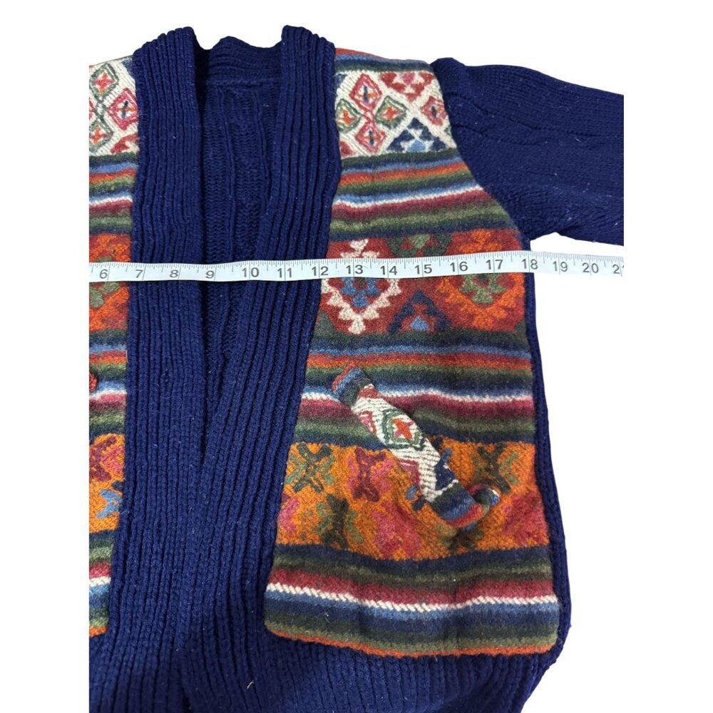 Handmade Wool Folk Blue Cardigan Sweater Shrunk Cropped Artisan Knit XS Petite - Picture 5 of 6